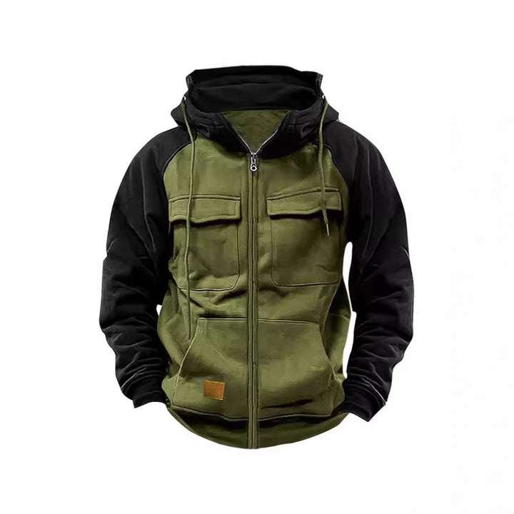 Hooded jacket for men with practical front utility pockets and a high collar Lune London