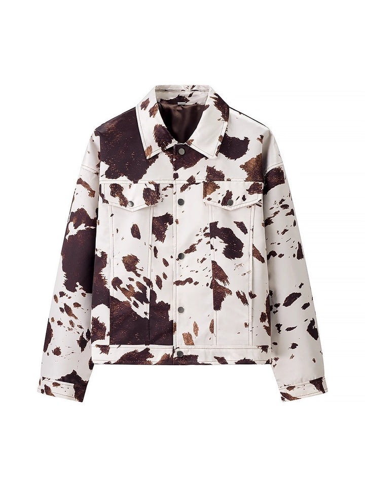 Casual denim jacket for women with a modern design in cow print Lune London