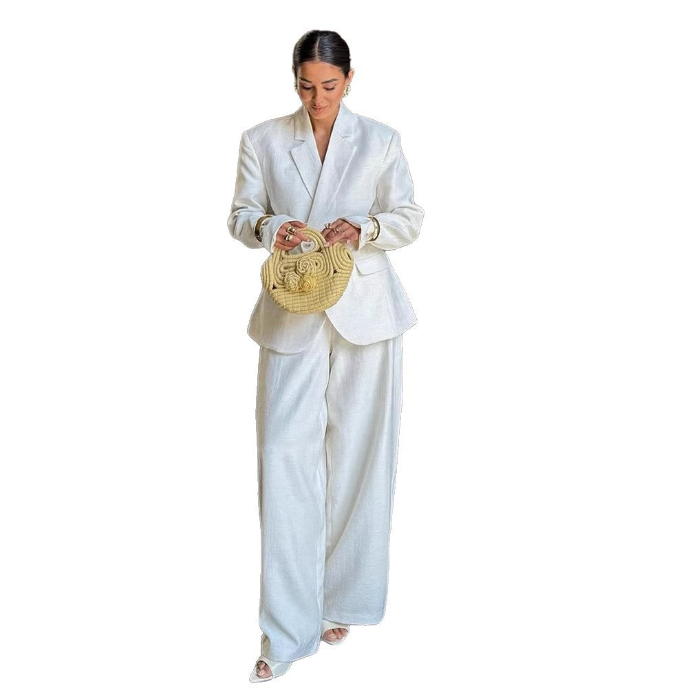 Women Oversized Linen Blazer with Structured Shoulder and Tailored Hem Amarae