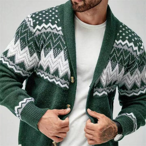 Men's knitted jacket with Nordic pattern and button placket Amarae