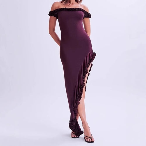 Ladies Elegant Maxi Dress with Chic Ruffle Detail and Style