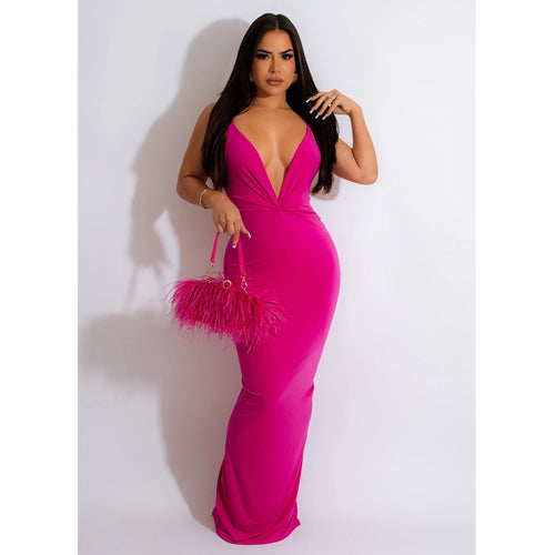 Elegant maxi dress for women with deep V-neck and fitted cut Amarae