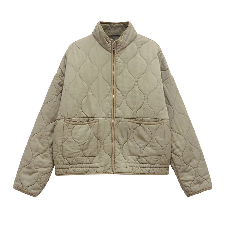 Ladies quilted transition jacket with high collar and practical pockets Amarae