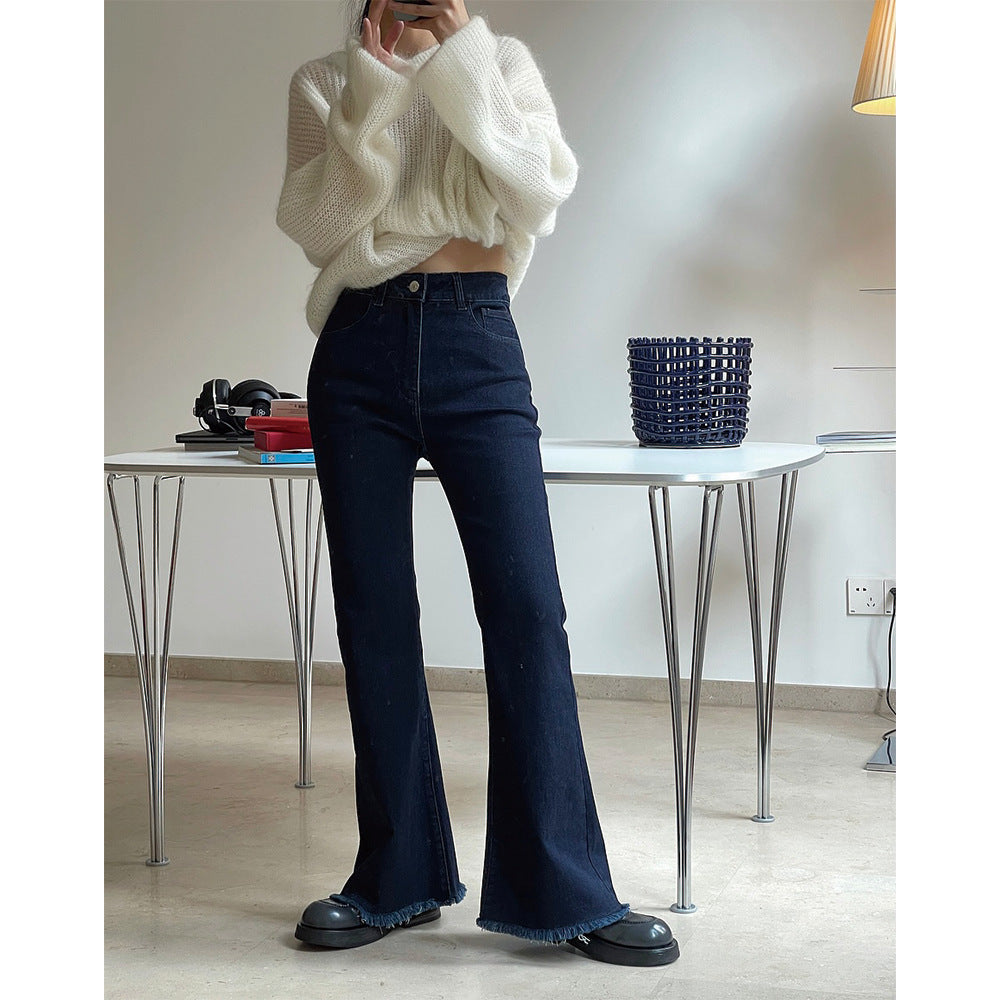 Ladies High-Waist Flared Jeans with Light Bootcut and Frayed Hem Amarae