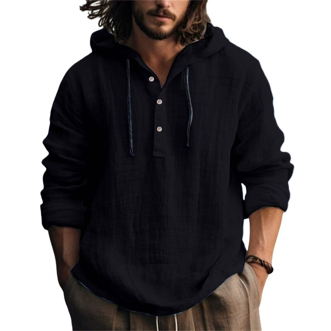 Linen hooded sweatshirt for men with button placket and relaxed fit Lune London