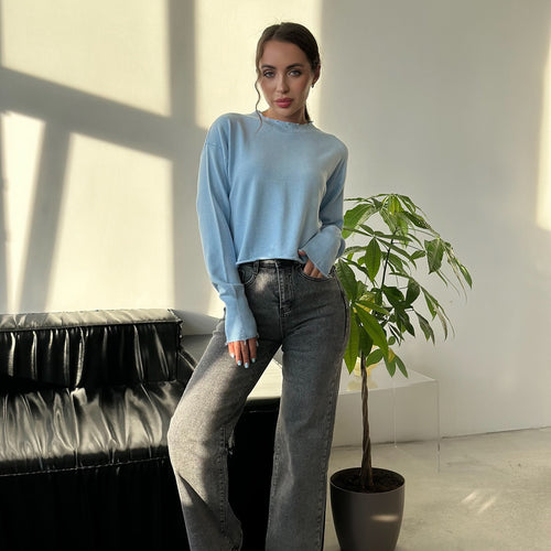 Casual sweater for women with a modern ribbed collar and trendy rip details Amarae