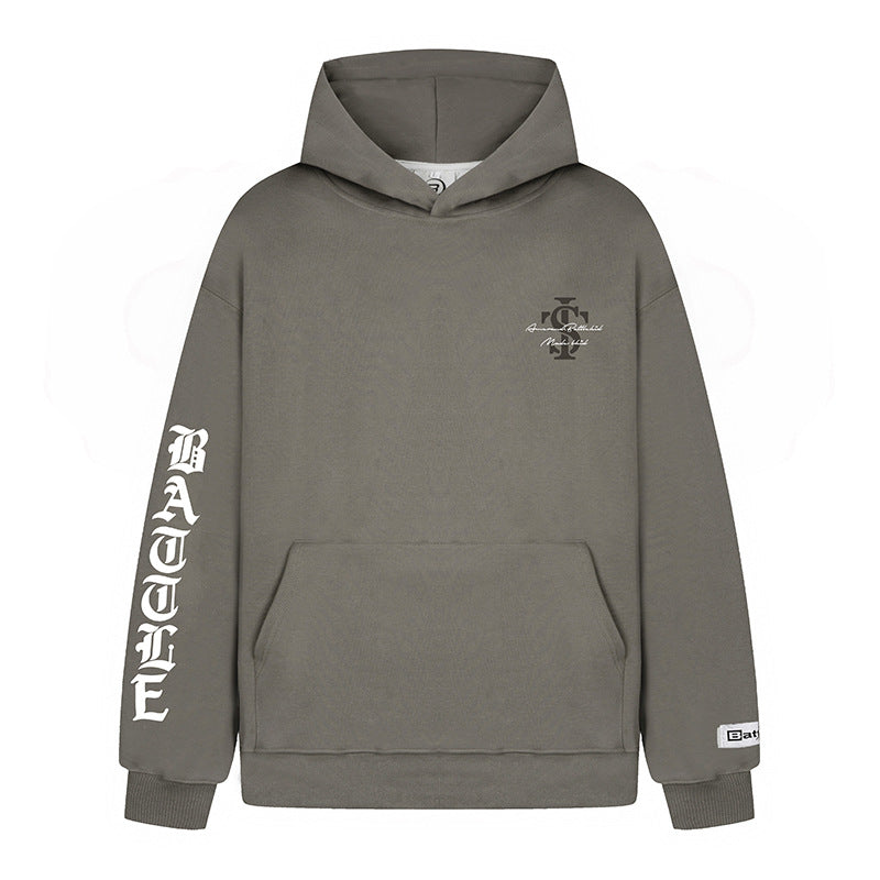 Unisex Oversize Hoodie with Gothic Sleeve Print and Kangaroo Pocket Amarae