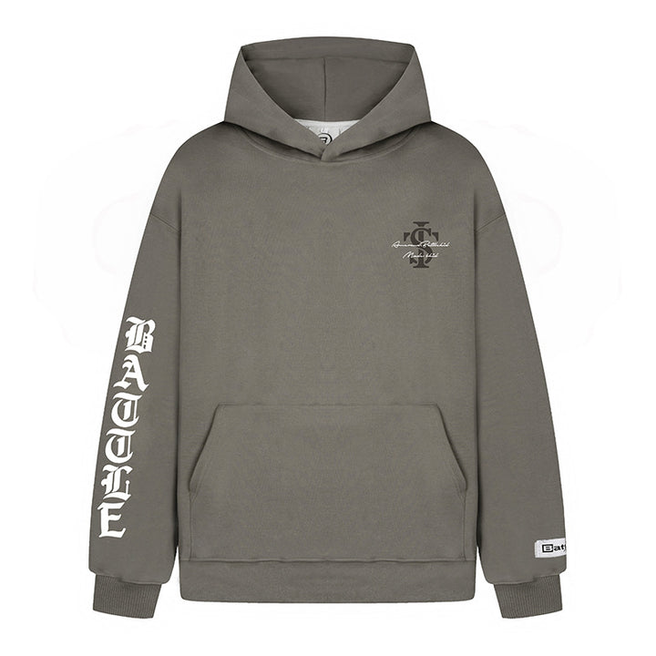 Unisex Oversize Hoodie with Gothic Sleeve Print and Kangaroo Pocket Amarae