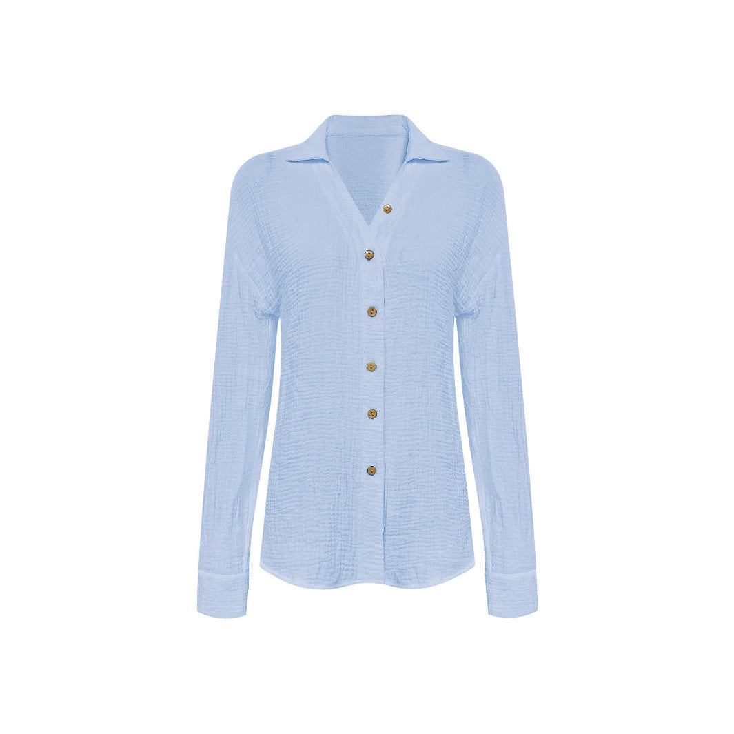 Lightweight structured button-up shirt for women with a front knot Lune London