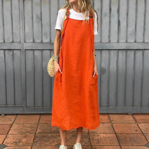 Casual linen dress for women with practical pockets and adjustable straps Amarae