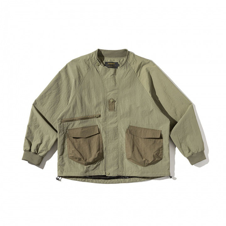 Unisex Short Cut Boxy Utility Over Jacket with Raglan Sleeves, Patch Pockets and Drawstring Hem Amarae