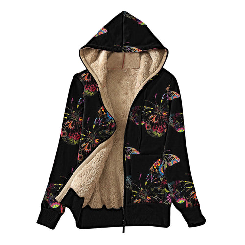 Casual women's jacket with hood and colorful butterfly design Amarae