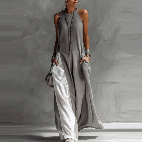 Women Casual Maxi Dress with Asymmetrical Cut and Deep Back Neckline Amarae