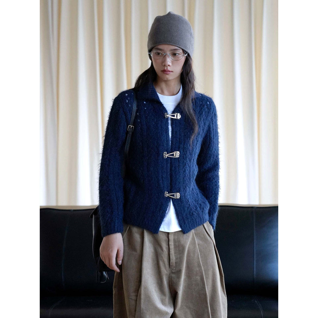 Women's Short Mohair-Optic Cardigan with Metal Closures Amarae
