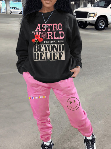 Women long sleeve t-shirt and casual jogging set with eye-catching graphic design Amarae