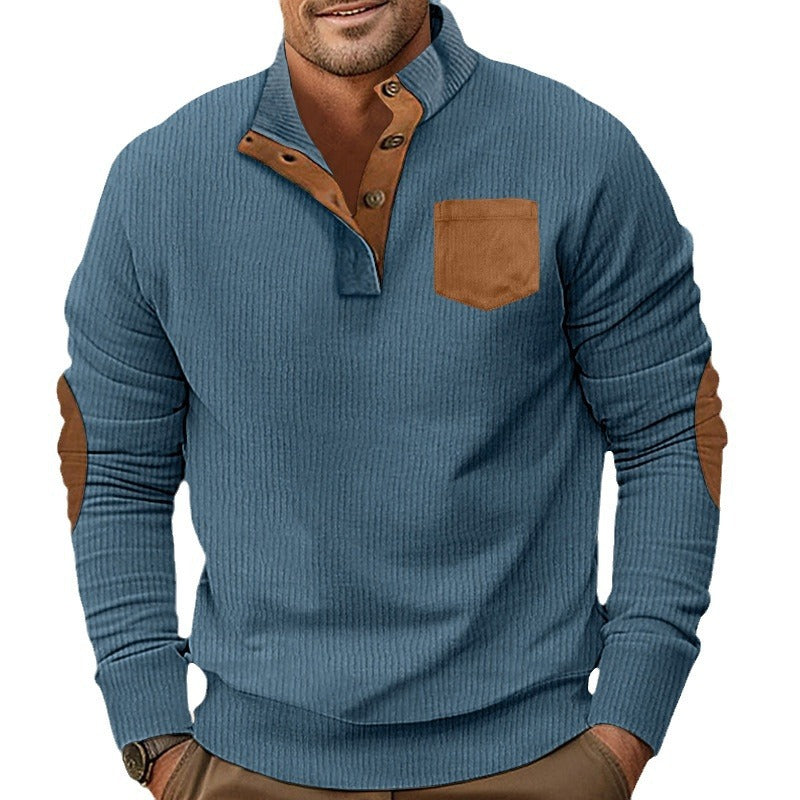 Men's long sleeve sweater with contrast sleeves and button placket Lune London