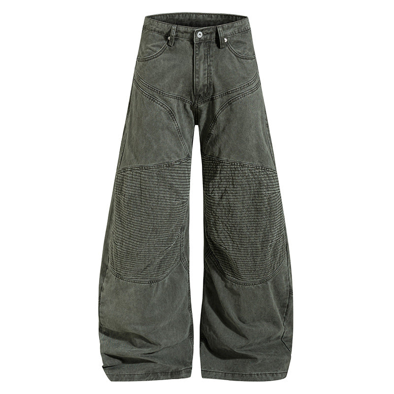 Women High-waisted wide Denim culotte pants with reinforced ribbed knee panels and patch stitching Amarae