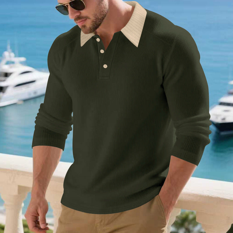 Men's long-sleeved polo shirt with textured collar Lune London