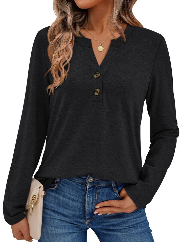 Casual long sleeve T-shirt for women with button detail and round neck Lune London