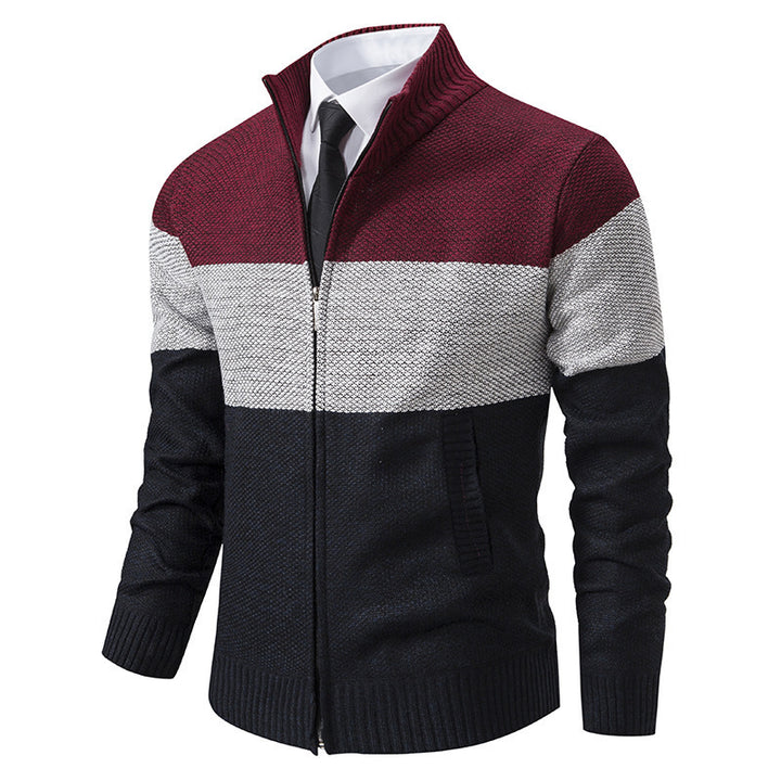 Fashionable knit jacket for men with textured color block design Lune London