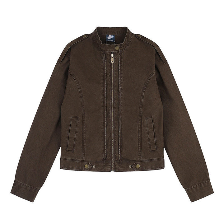 Women's Short-Cut Utility Jacket with Stand-Up Collar and Epaulettes Amarae