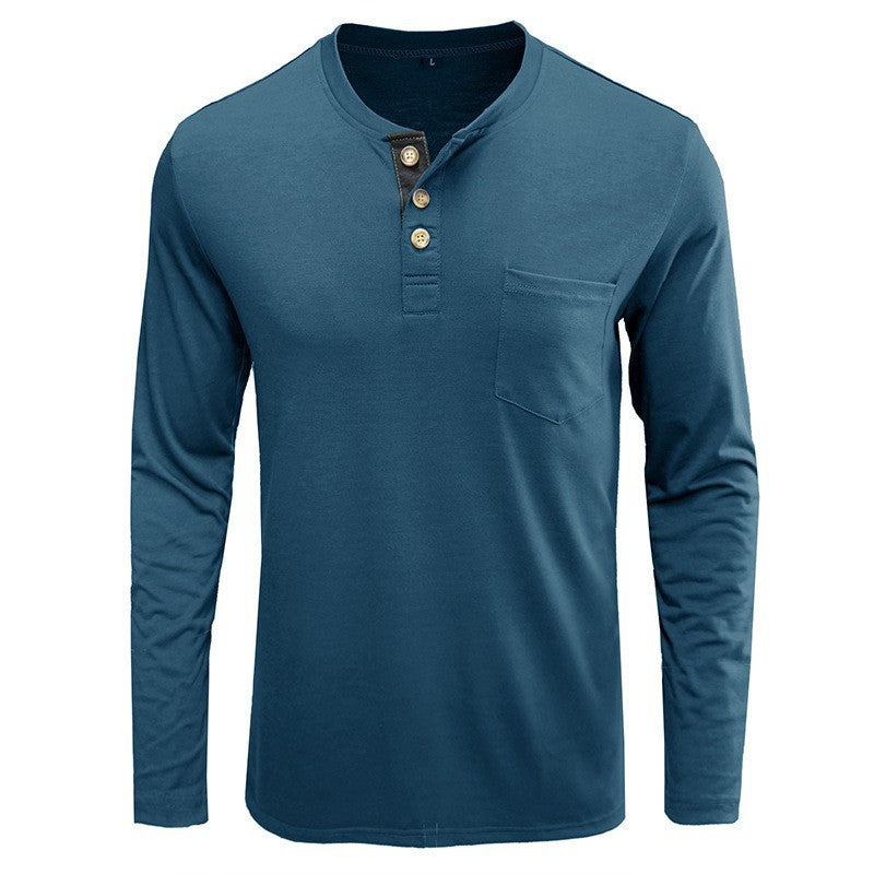 Men's long sleeve T-shirt with modern Henley collar and chest pocket Lune London