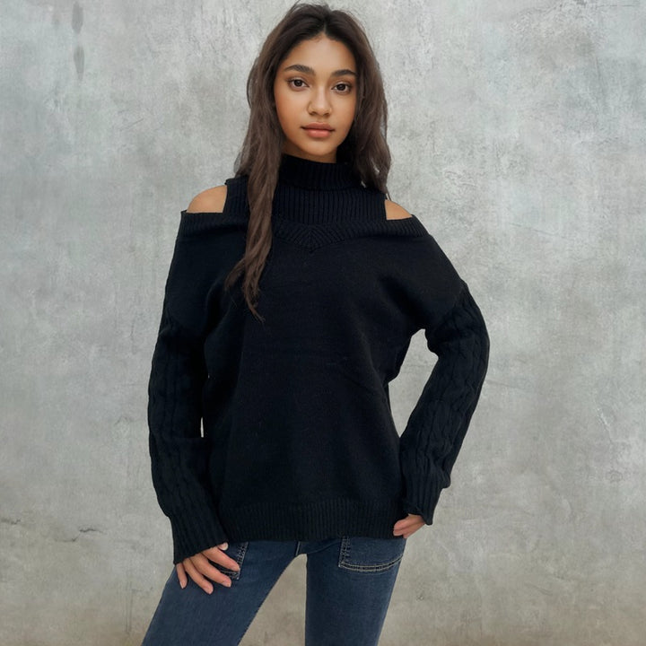Long sleeve sweater for women with a trendy oversized off-shoulder design Lune Londonl