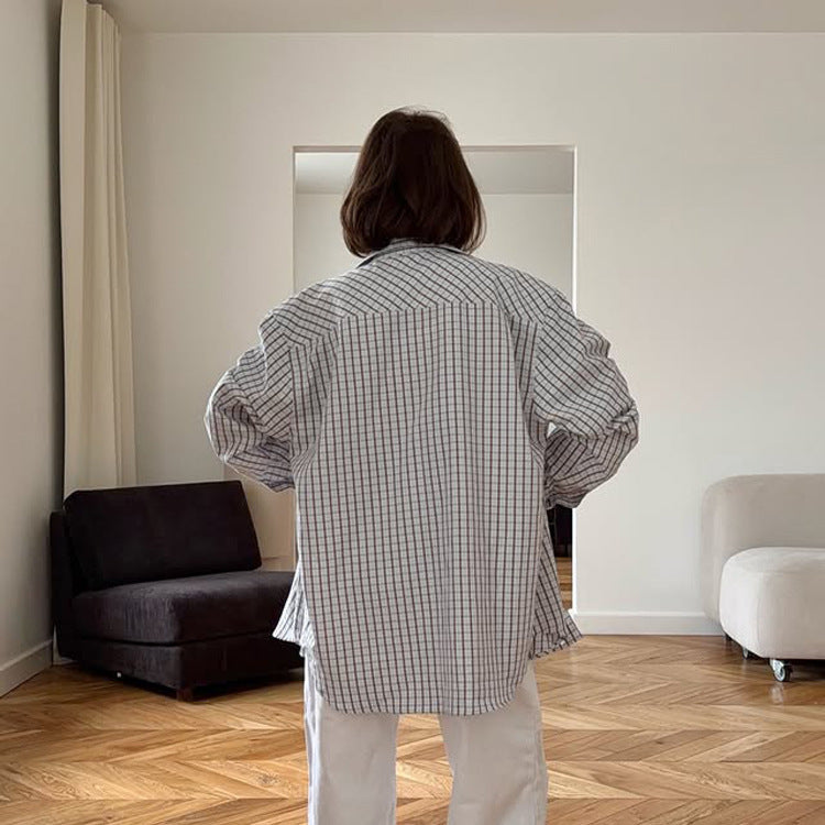 Women's Checked Oversized Shirt with Extended Hem Amarae