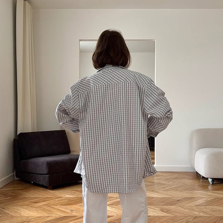 Women's Checked Oversized Shirt with Extended Hem Amarae