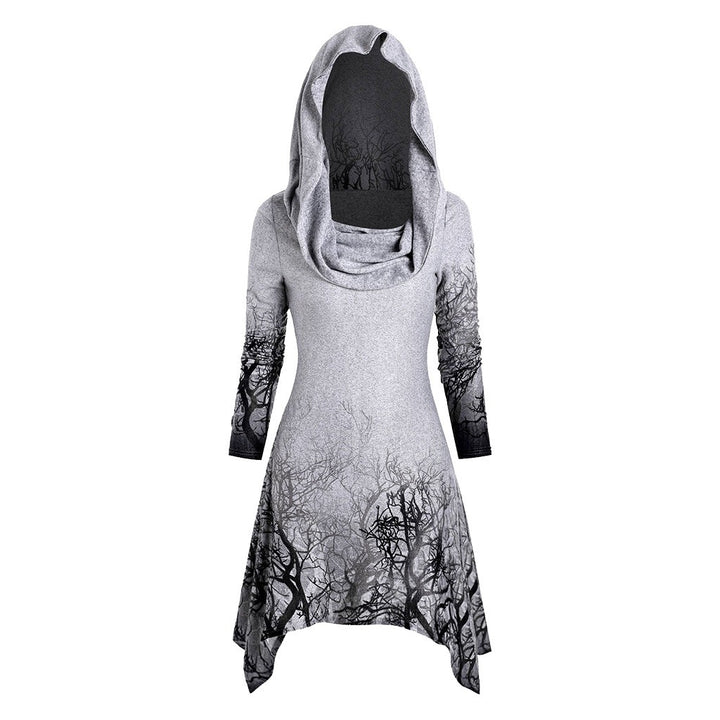 Hooded dress for women with graphic tree design Lune London