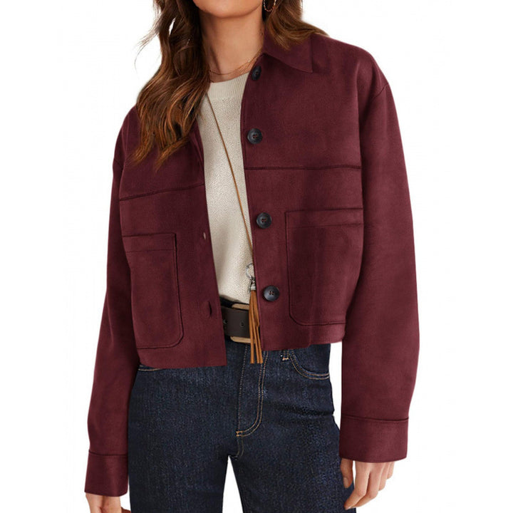 Women's short suede-look jacket with patch pockets and shirt collar Amarae