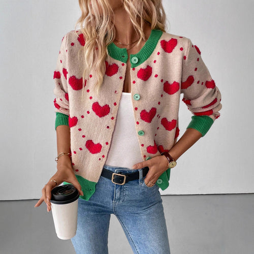 Women's knitted jacket with heart-shaped design and contrasting sleeves Amarae