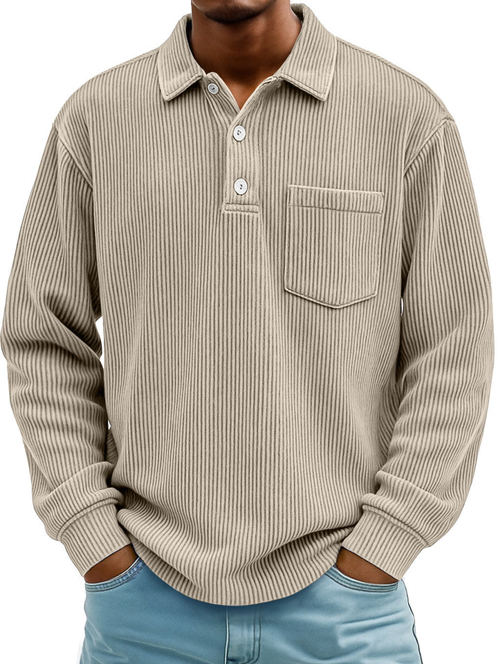 Men's Long Sleeve Casual Polo in Textured Fabric Lune London
