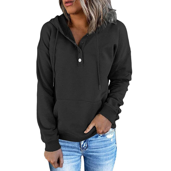 Comfortable hooded sweatshirt for ladies with button placket and kangaroo pocket Lune London