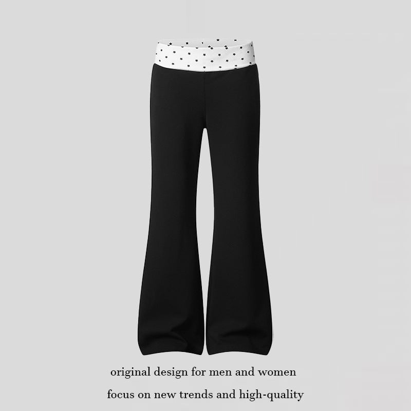 Women's Flared Lounge Pants with Cuff Waistband and Star Motif Amarae