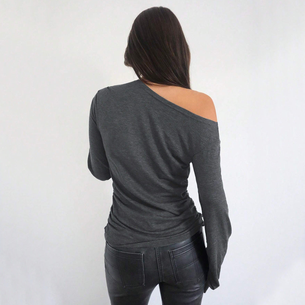 Chemise à manches longues décontractée pour femmes, à épaules dénudées, avec des détails de volants élégants Chic & Stil