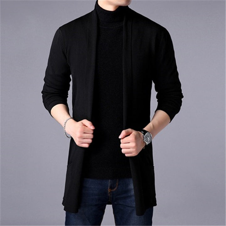 Long knit coat for men with open fronts and modern details Lune London