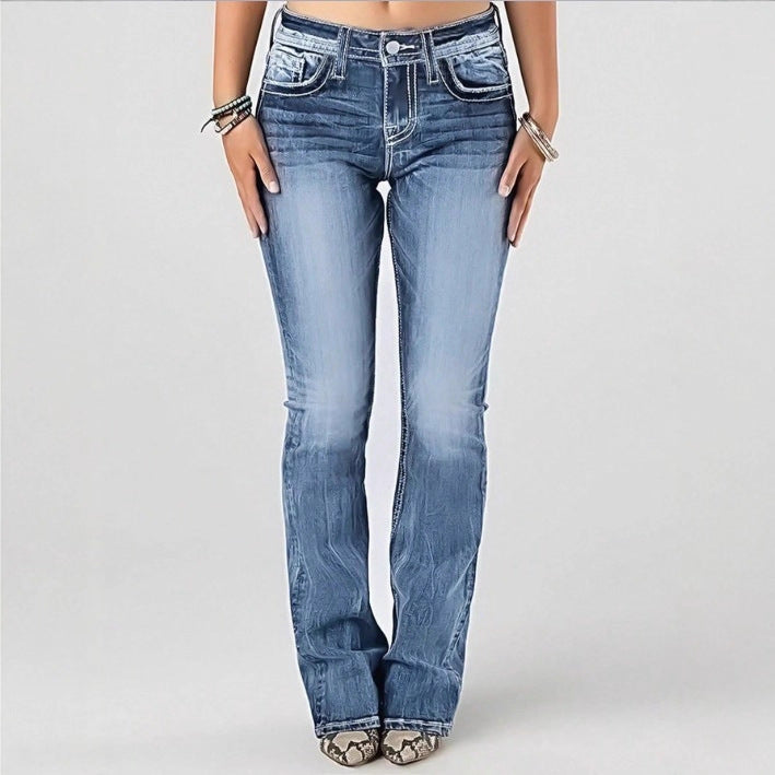 Women mid-rise bootcut jeans with vintage wash, light stretch and five-pocket design Amarae