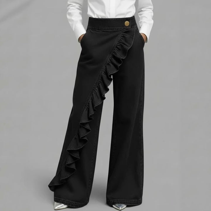 Women's Wide Jeans Pants with Ruffle Detail Chic & Stil
