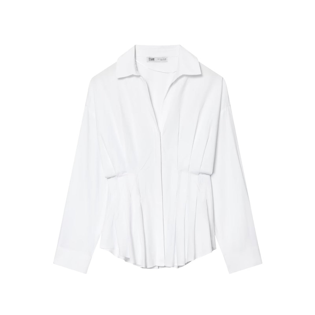 Women's Loose Shirt Blouse with Waist Pleats and Dropped Shoulders Amarae