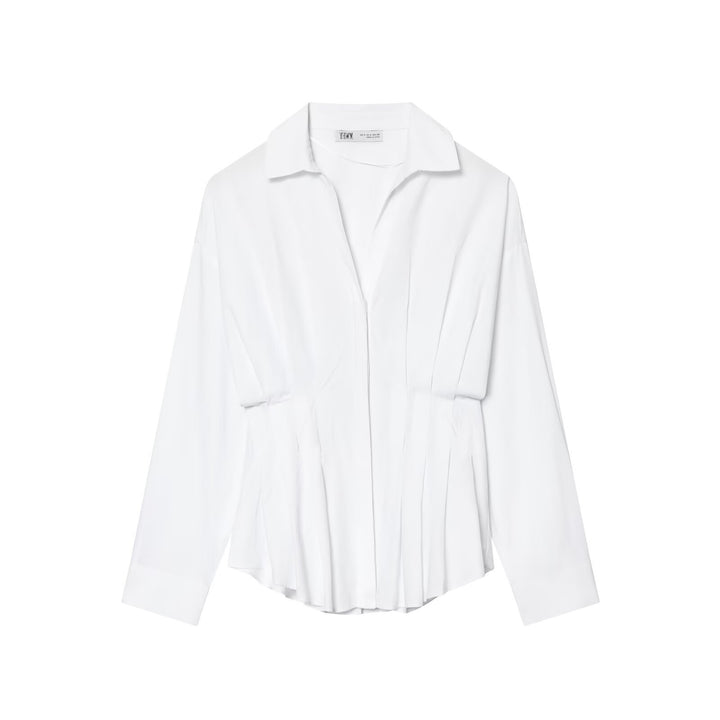 Women's Loose Shirt Blouse with Waist Pleats and Dropped Shoulders Amarae