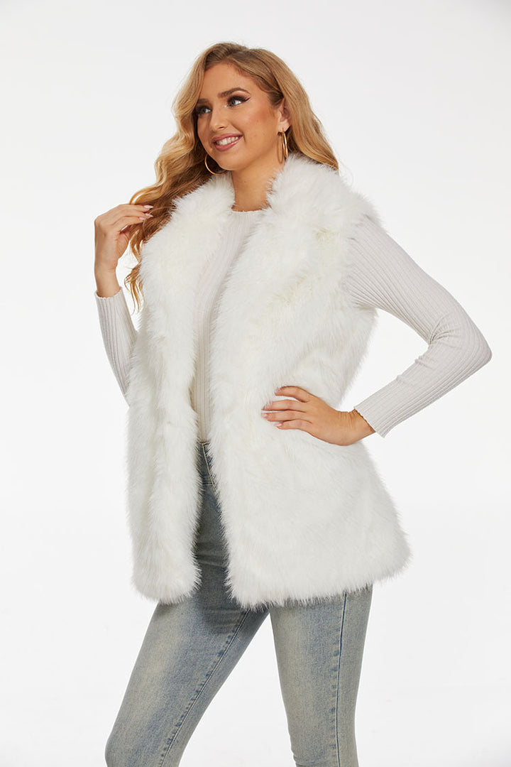 Women Long Faux Fur Gilet with High Collar and Soft Lining Lune London