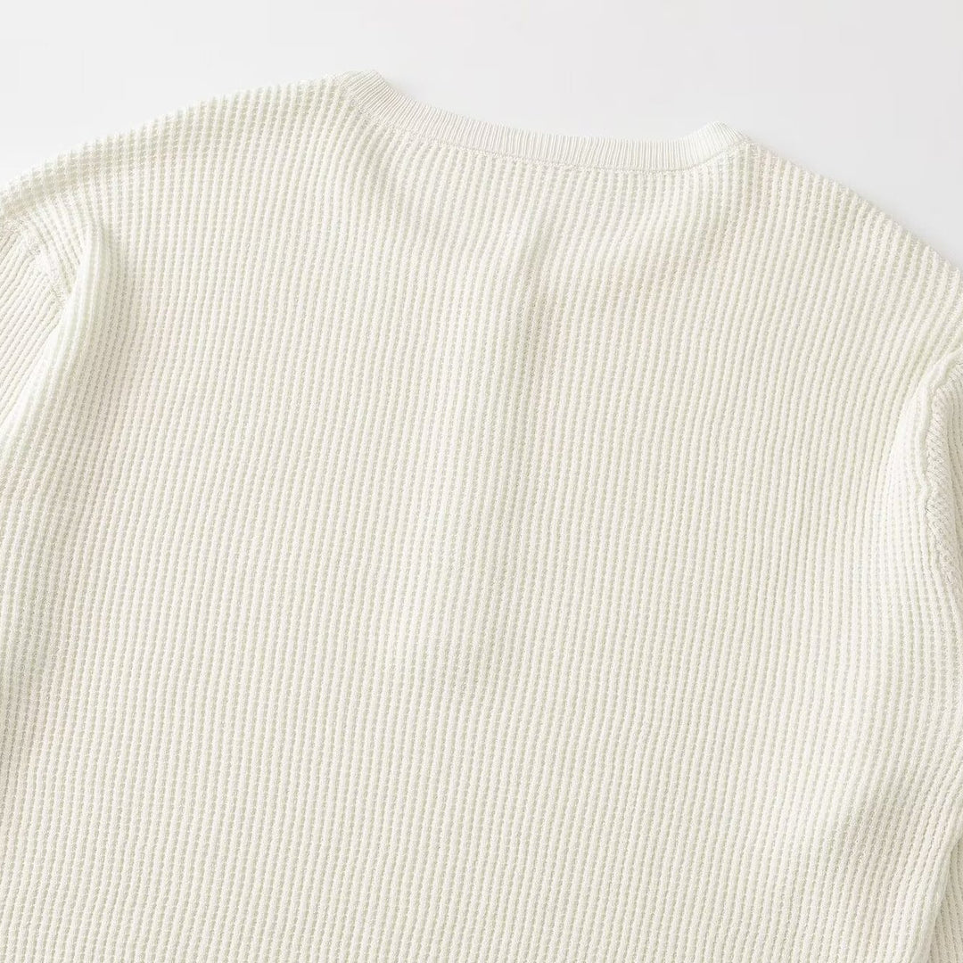 Women Thick Knit Waffle Knit Sweater with Henley Placket Amarae