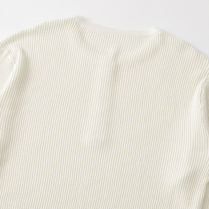 Women Thick Knit Waffle Knit Sweater with Henley Placket Amarae
