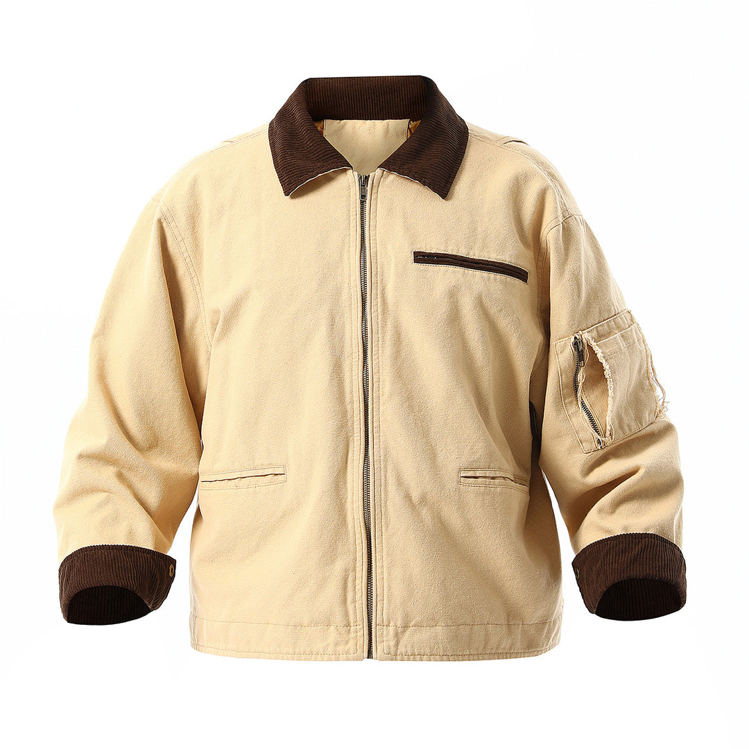 Urban transition jacket for men with structured high collar and numerous practical pockets Lune London
