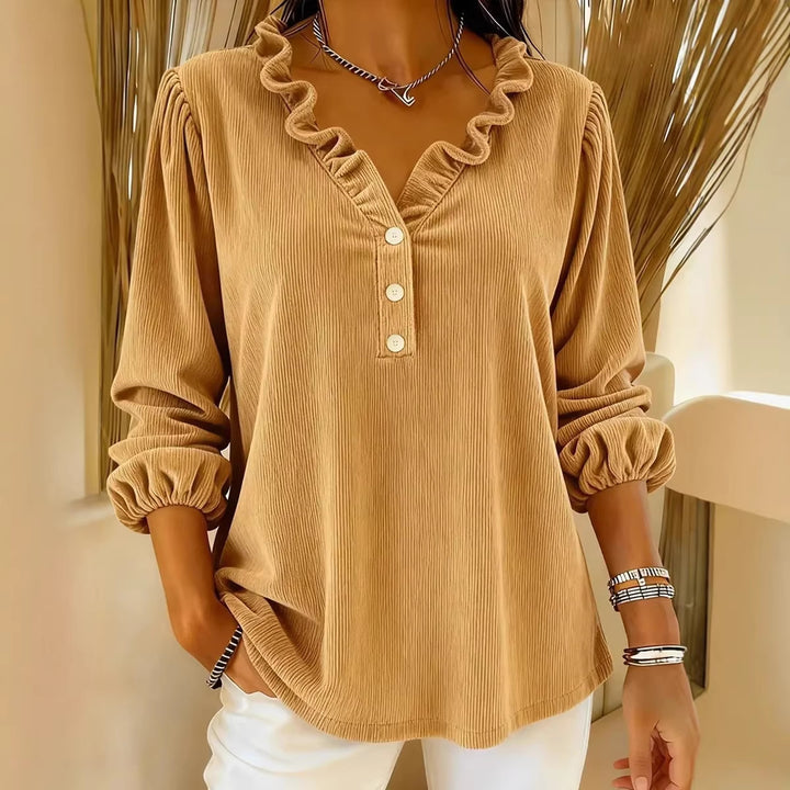 Women's ruffle blouse with button placket and 3/4 sleeves Lune London