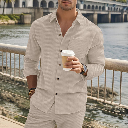 Shirt for men with a fine striped pattern and a practical chest pocket Amarae