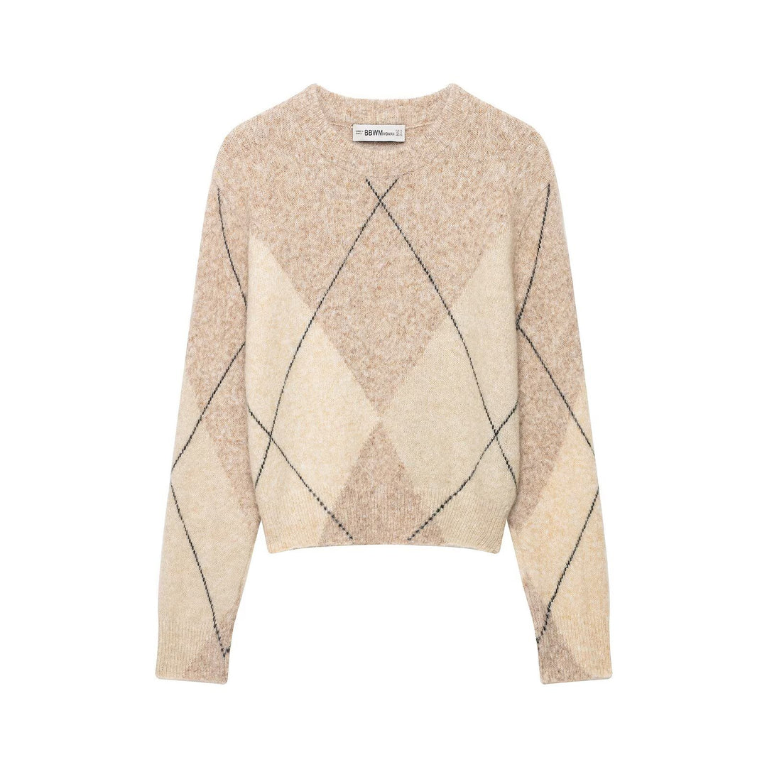 Women's argyle sweater made of wool blend with soft pile and boxy cropped silhouette Amarae