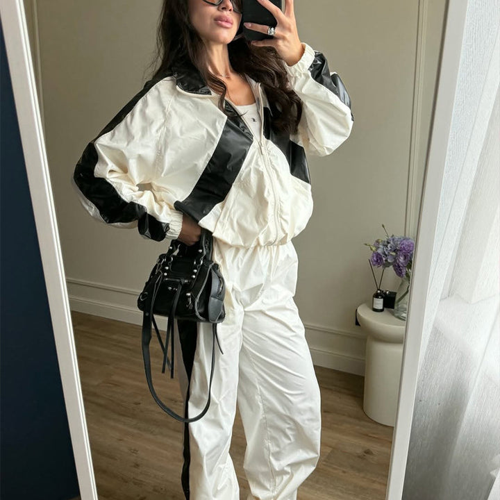 Ladies Sportives Nylon Set with Boxy Zip Jacket and High-Waist Jogger Amarae
