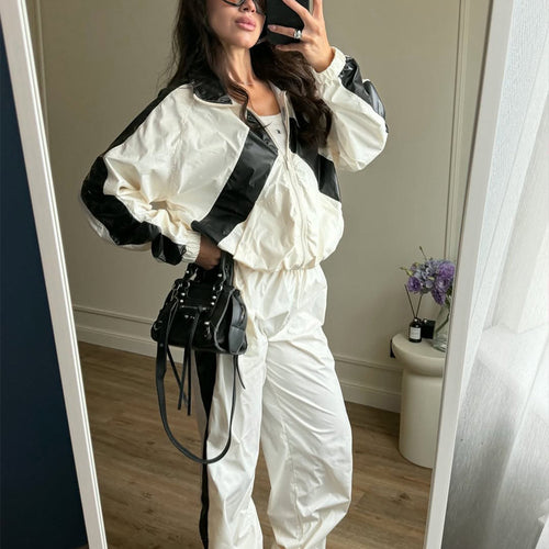 Ladies Sportives Nylon Set with Boxy Zip Jacket and High-Waist Jogger Amarae